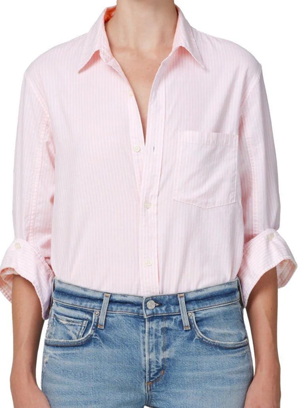 Citizens of Humanity Kayla Shrunken Button Up Shirt Pink Stripe XS Cotton - Picture 2 of 7